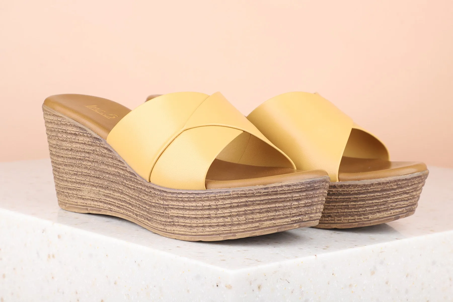 Women Yellow Solid Wedge Sandals