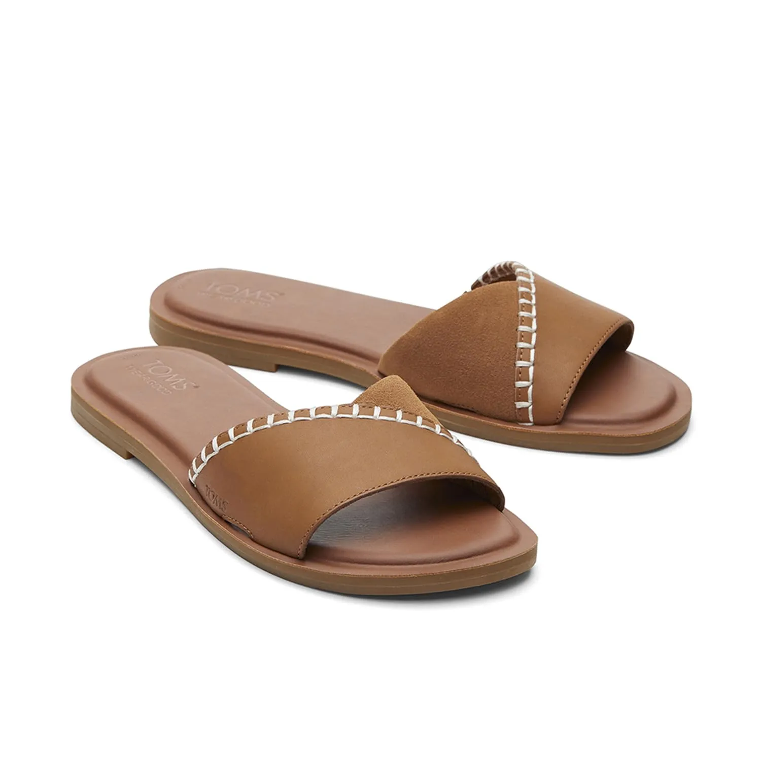 Women's Shoes TOMS SHEA Leather Slide Sandals 10020819 TAN