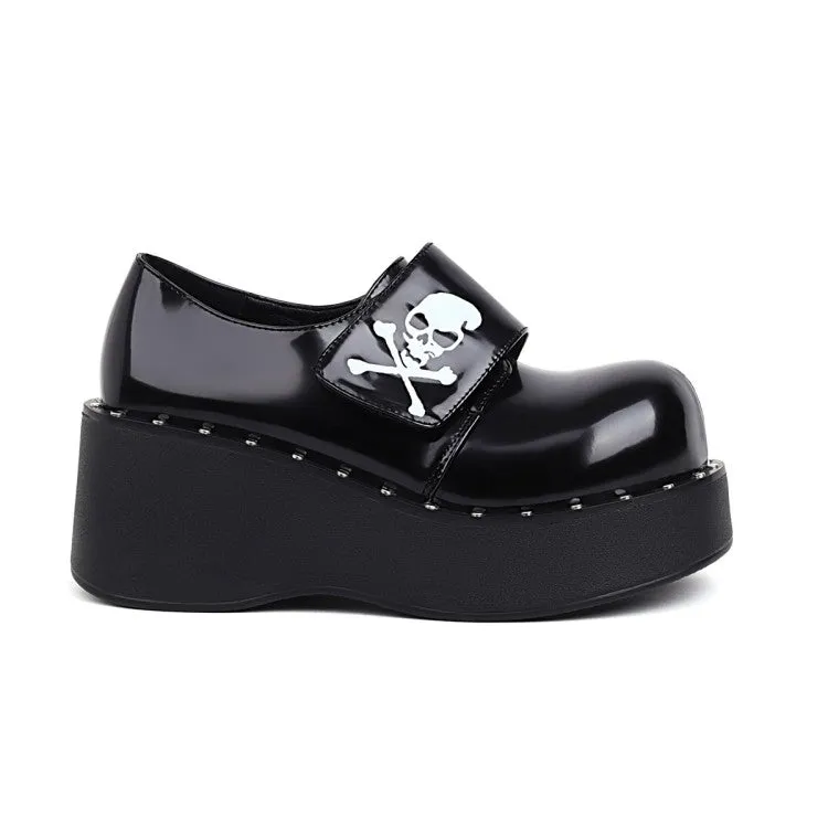 Women's Skull Printed Platform Wedge Heels Shoes