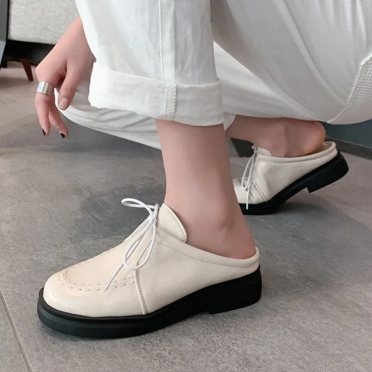 Women's Solid Color Lace Up Stitching Slip on Flats Platform Shoes