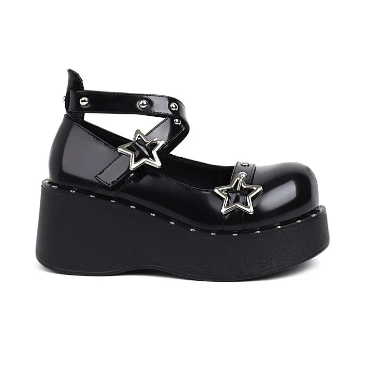 Women's Star-shaped Rivets Platform Wedge Heels Shoes