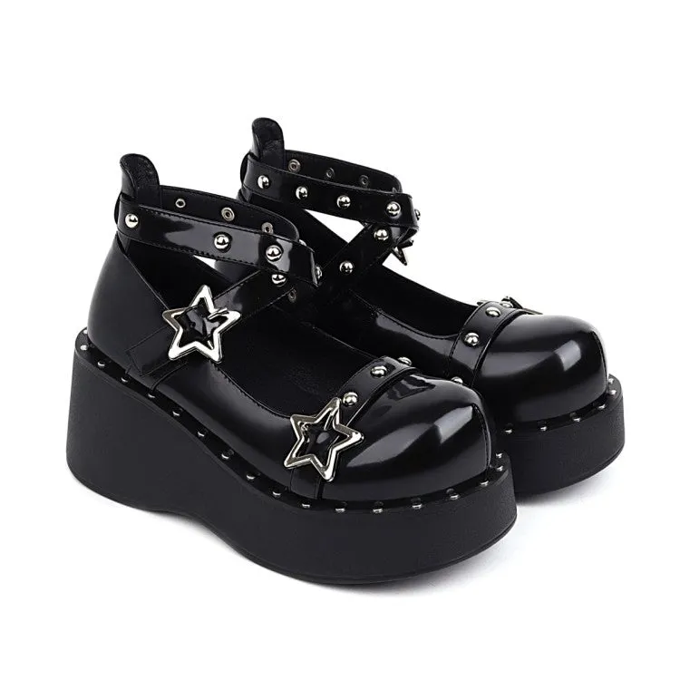 Women's Star-shaped Rivets Platform Wedge Heels Shoes